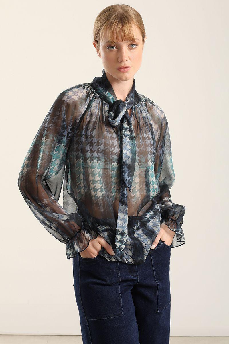 Blusa estampada, lazo, azul Liola-0