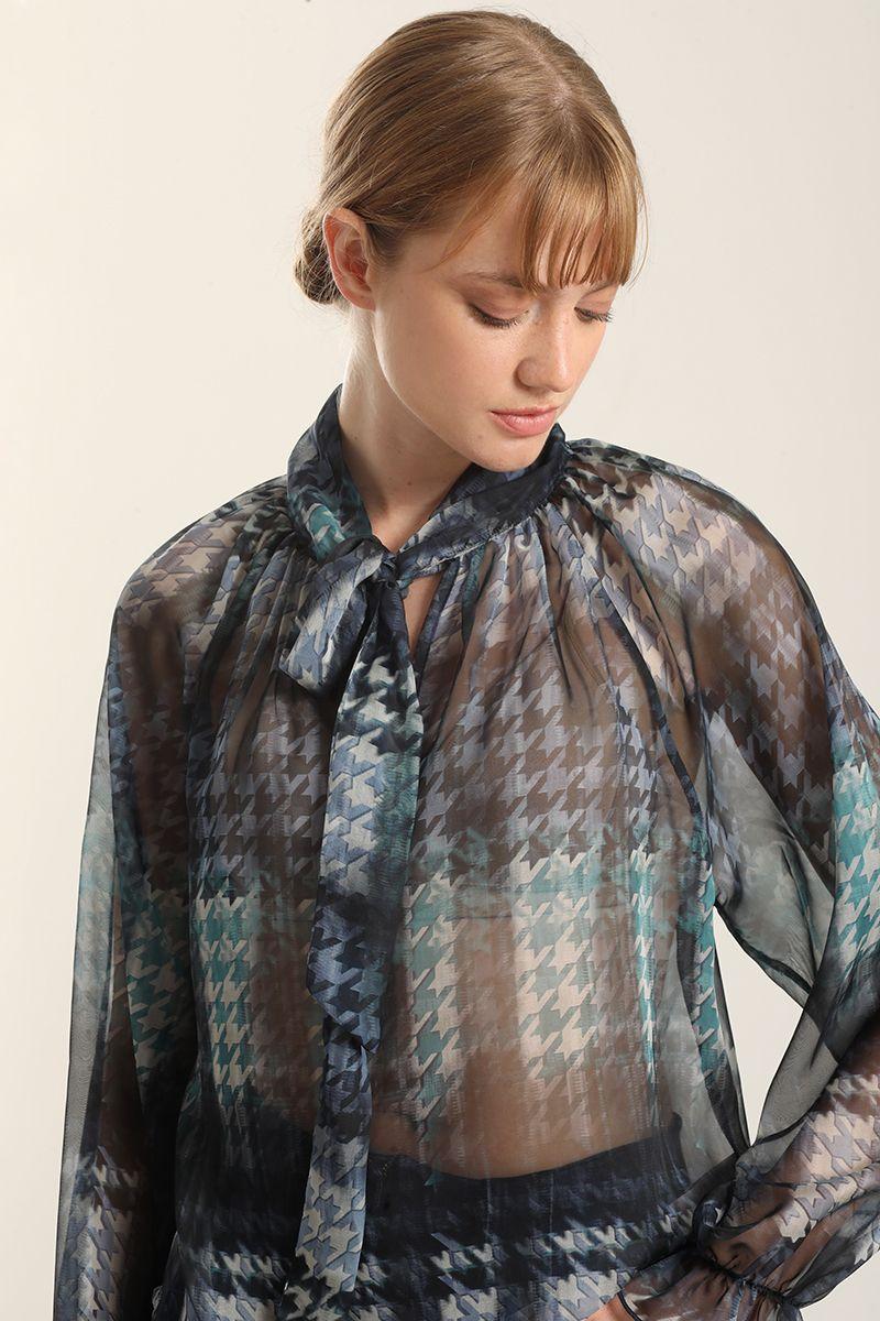 Blusa estampada, lazo, azul Liola-2