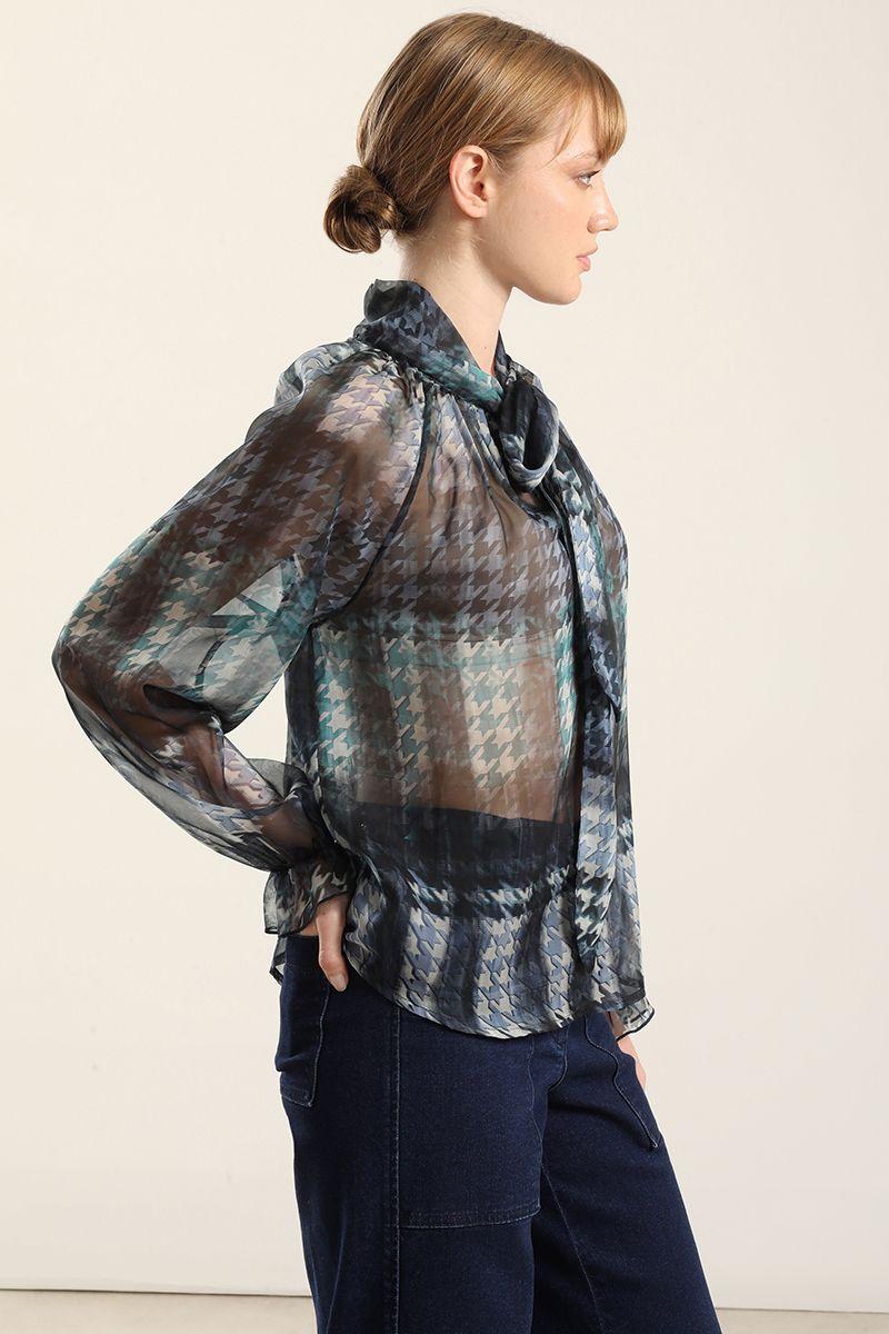 Blusa estampada, lazo, azul Liola-3