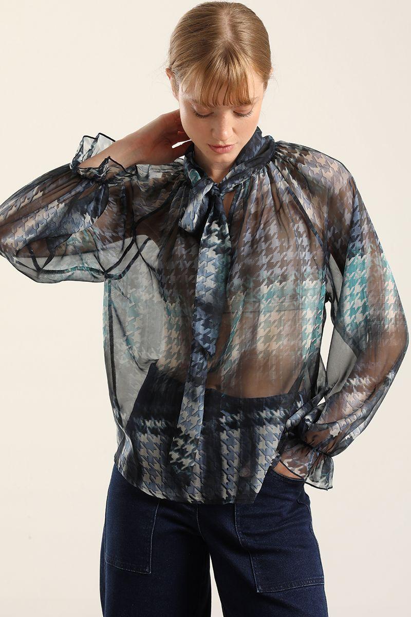 Blusa estampada, lazo, azul Liola-4