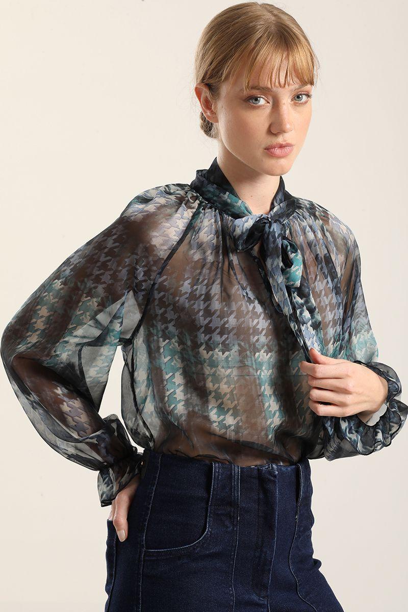 Blusa estampada, lazo, azul Liola-5