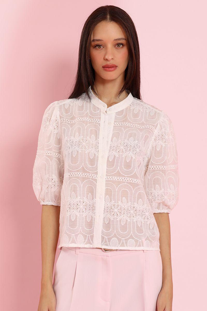 Blusa bordado fantasia, crudo Liola-5