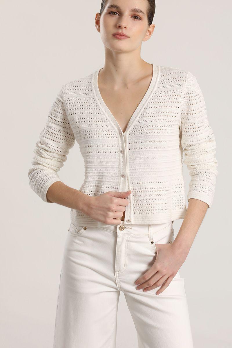 Cardigan punto liola mujer crudo-0
