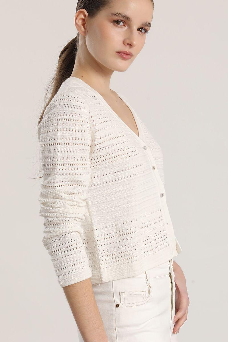 Cardigan punto liola mujer crudo-2