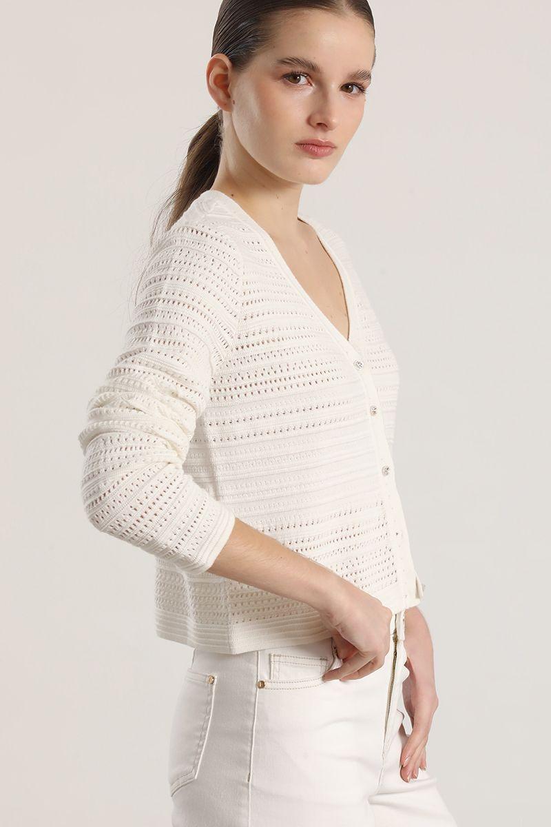 Cardigan punto liola mujer crudo-4