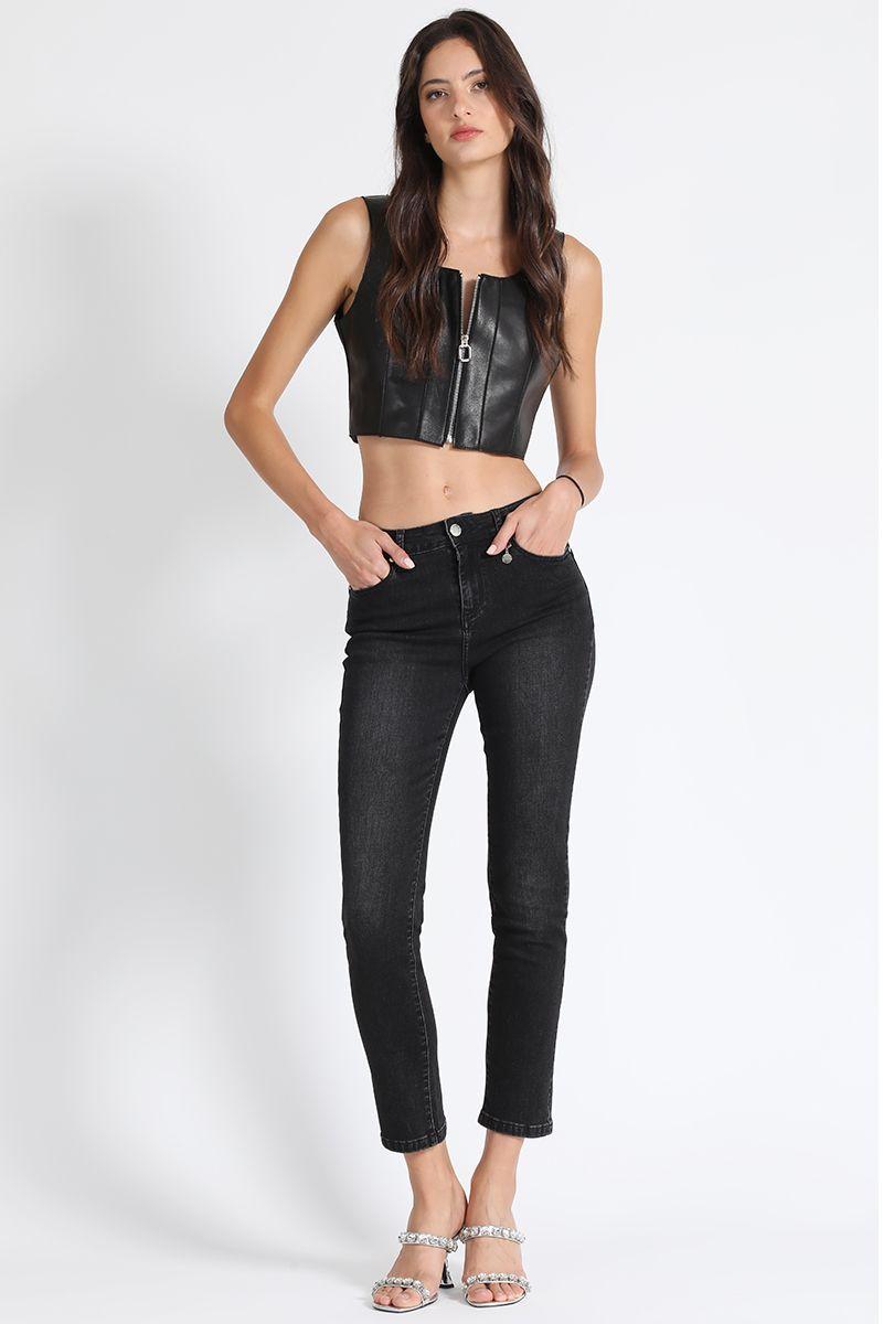 Jeans Slim Tiro Medio Negro Liola-4