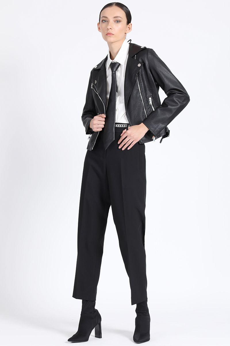 Chaqueta Corta Biker Efecto Cuero, Negro Liola-2