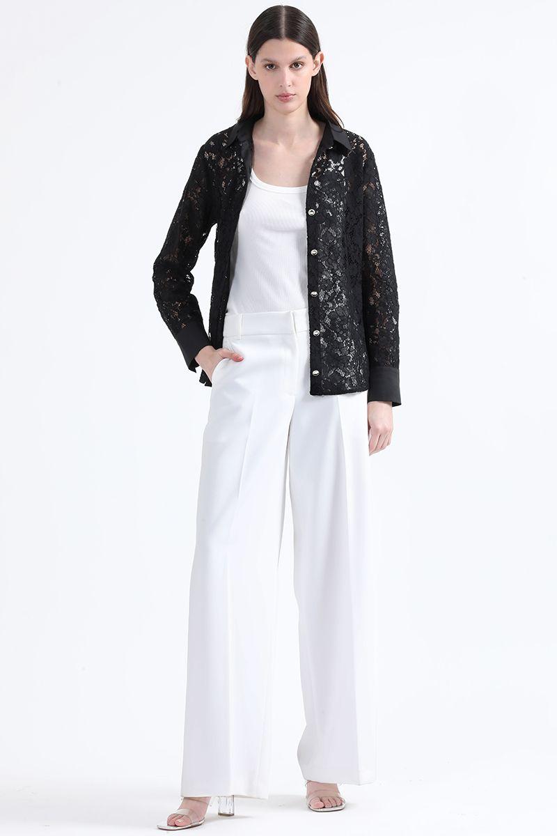 Blusa Encaje Boton Fantasia, Negro Liola-4