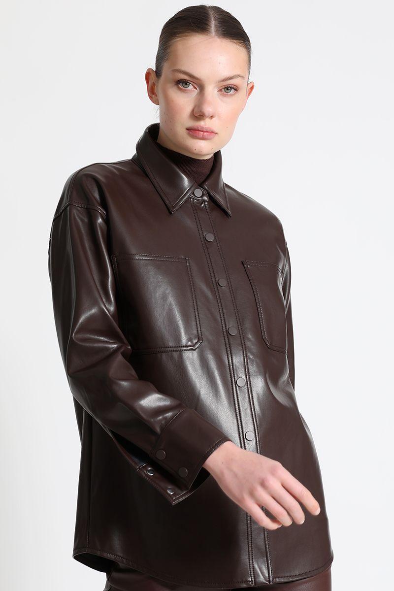 Sobrecamisa Amplia Efecto Piel Café Liola-0