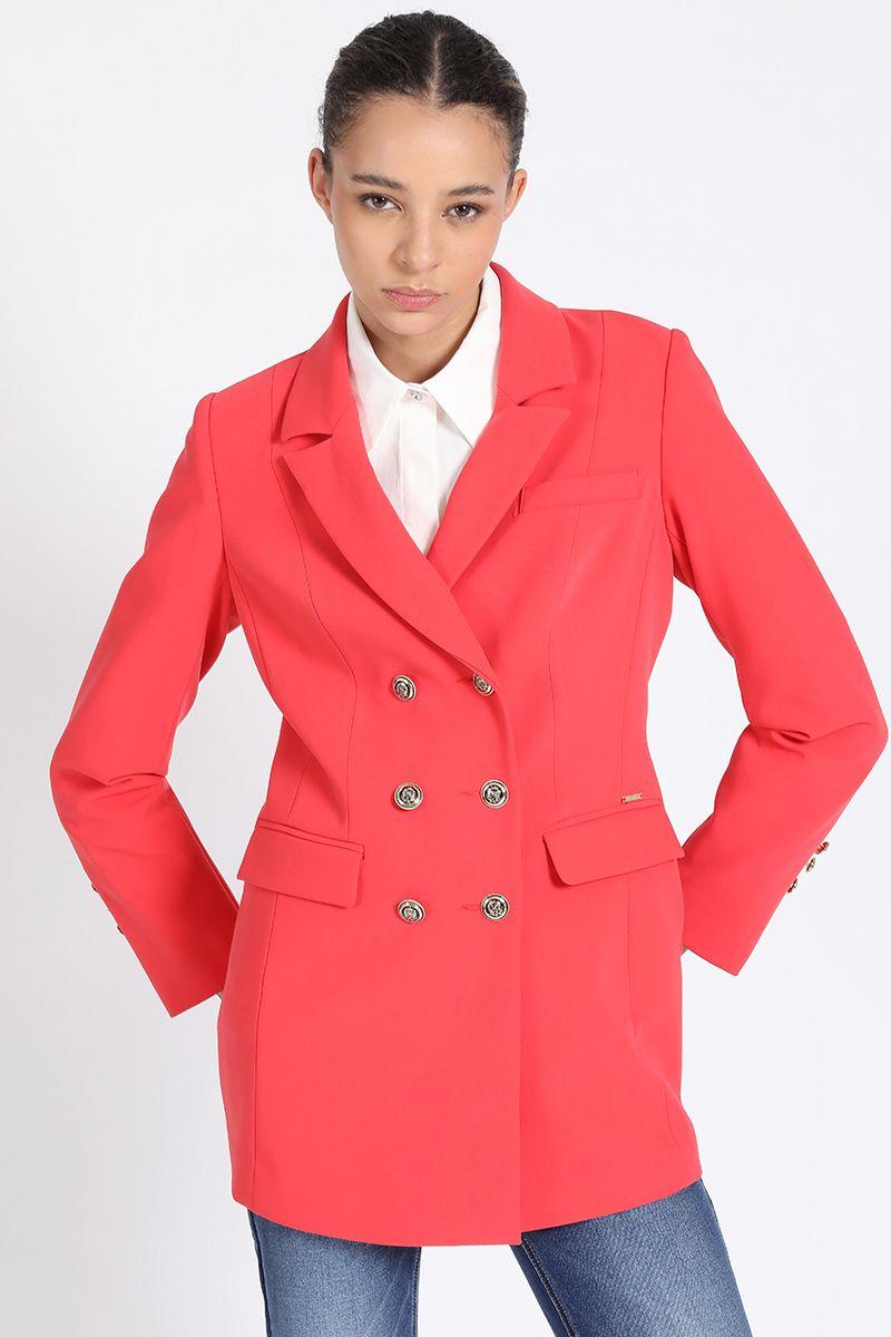 Blazer Largo Con Entalle, Cruzado, Rojo Liola-0