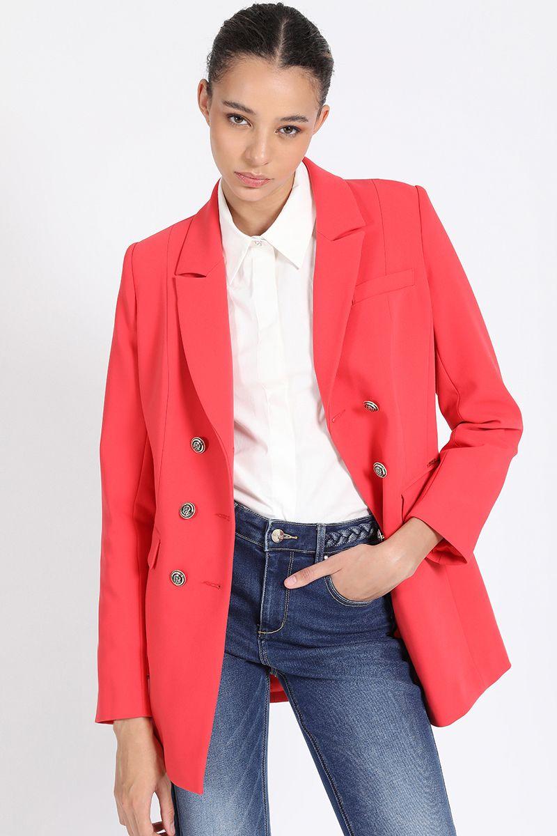 Blazer Largo Con Entalle, Cruzado, Rojo Liola-1