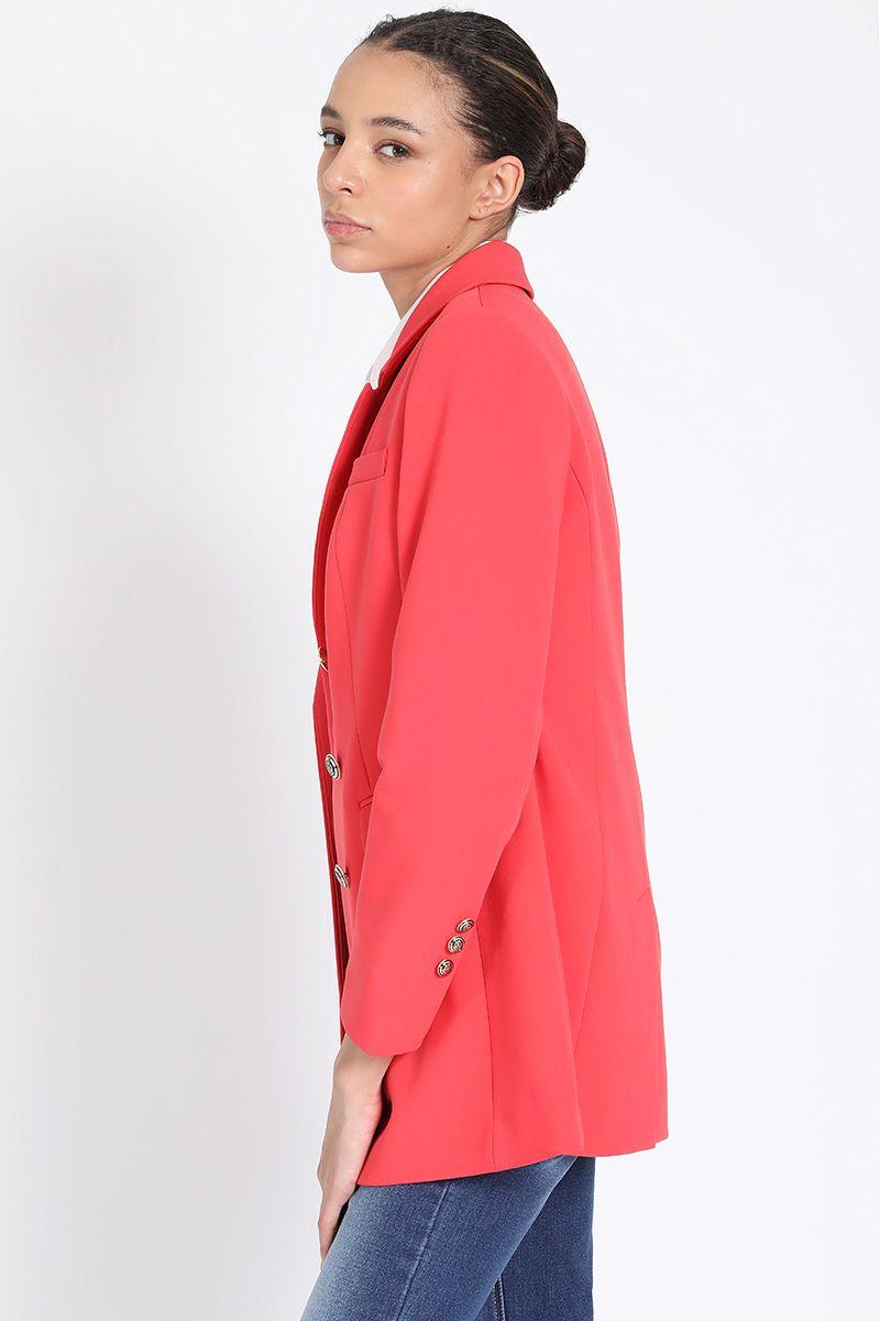 Blazer Largo Con Entalle, Cruzado, Rojo Liola-2