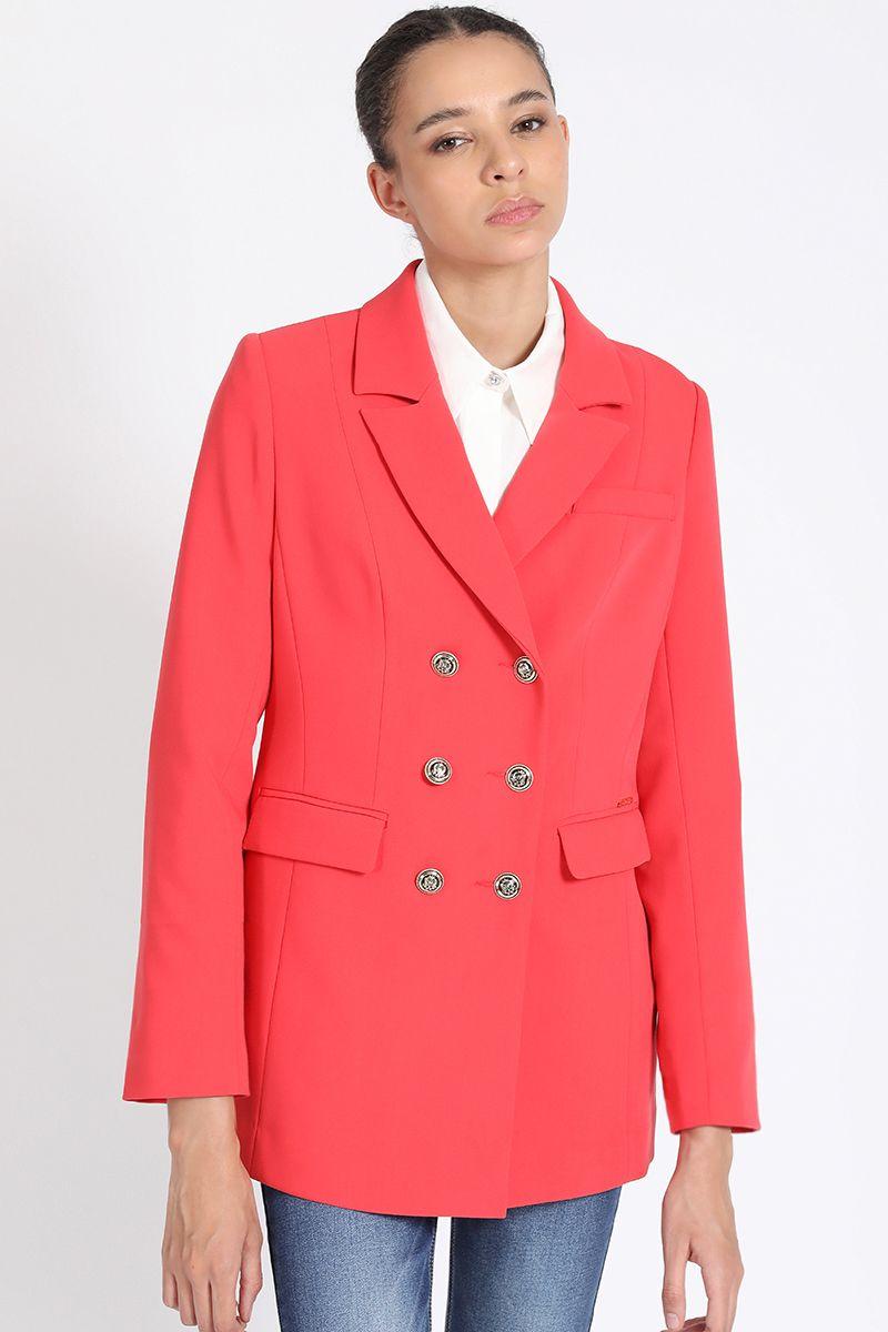 Blazer Largo Con Entalle, Cruzado, Rojo Liola-3