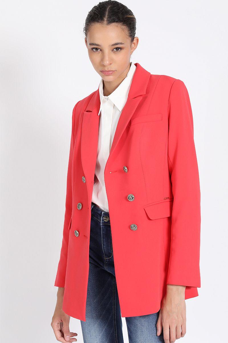 Blazer Largo Con Entalle, Cruzado, Rojo Liola-4