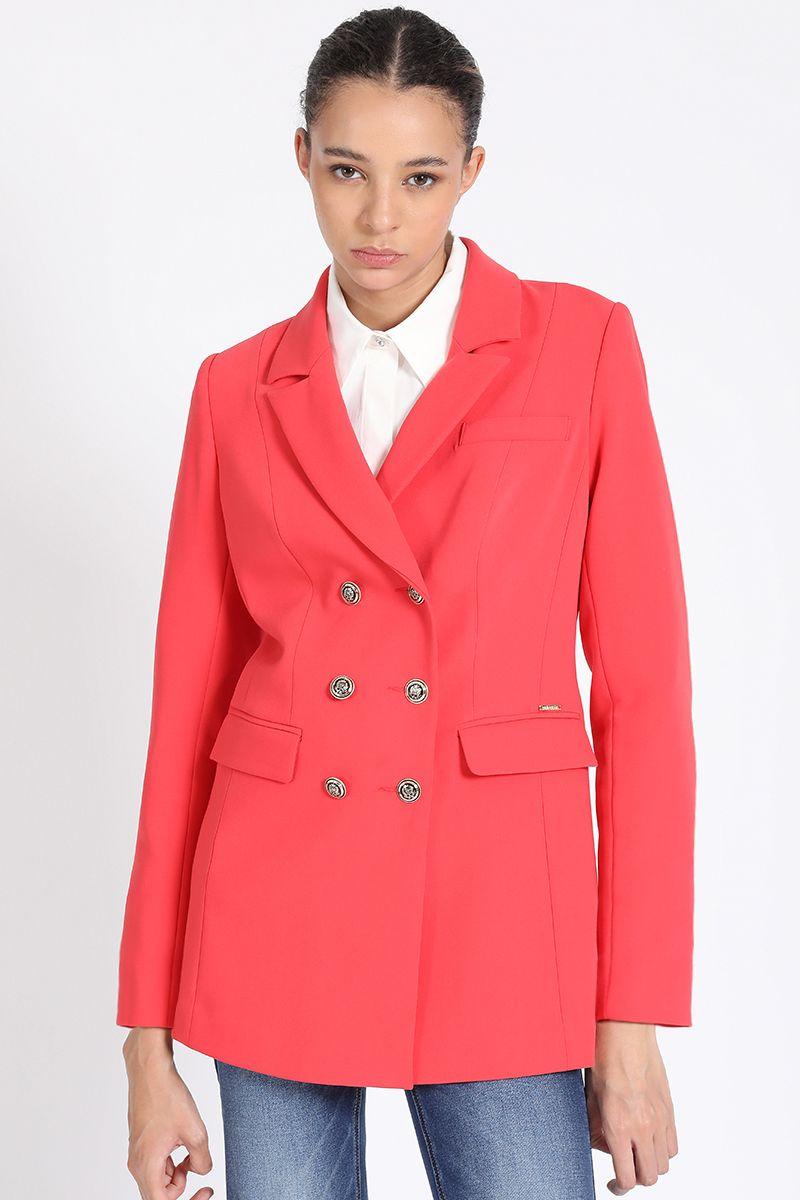 Blazer Largo Con Entalle, Cruzado, Rojo Liola-5
