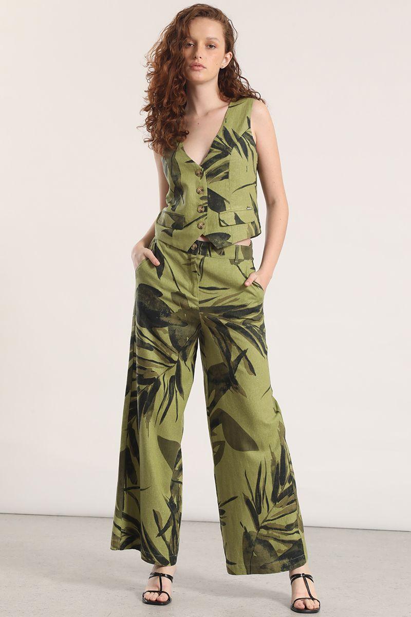 Chaleco sastre lino estampado liola mujer verde-1