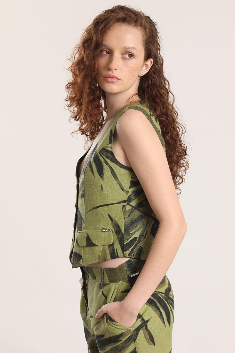 Chaleco sastre lino estampado liola mujer verde-2