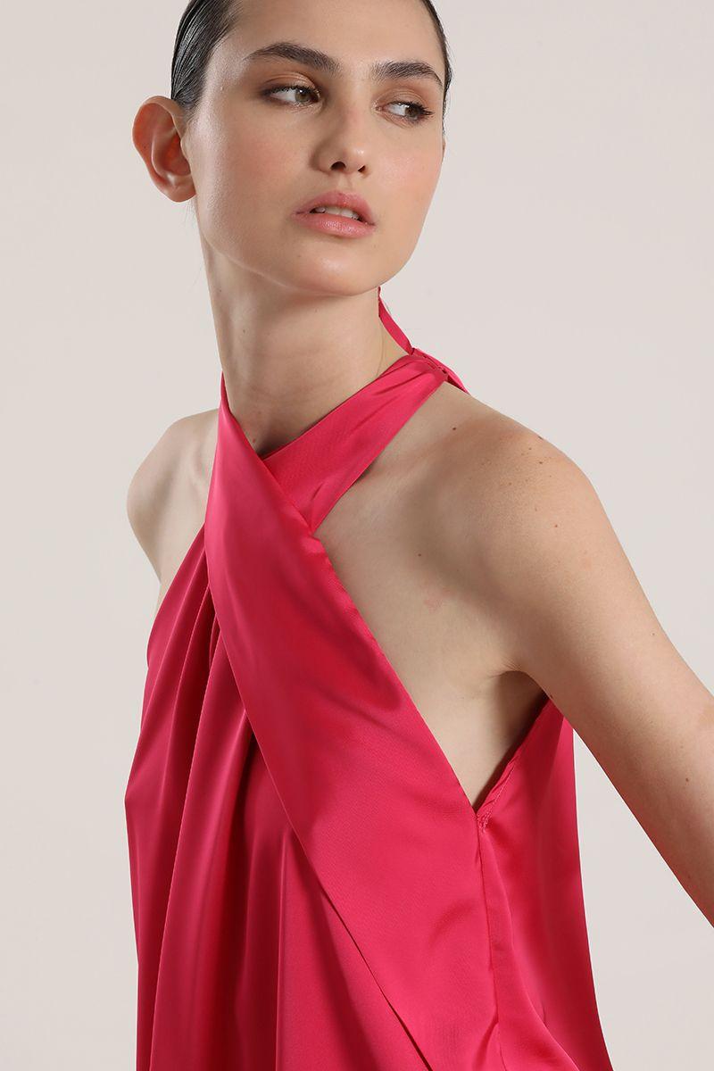 Top satinado cruzado Liola mujer fucsia-3