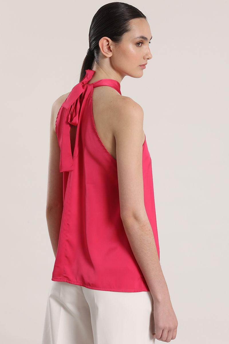 Top satinado cruzado Liola mujer fucsia-5
