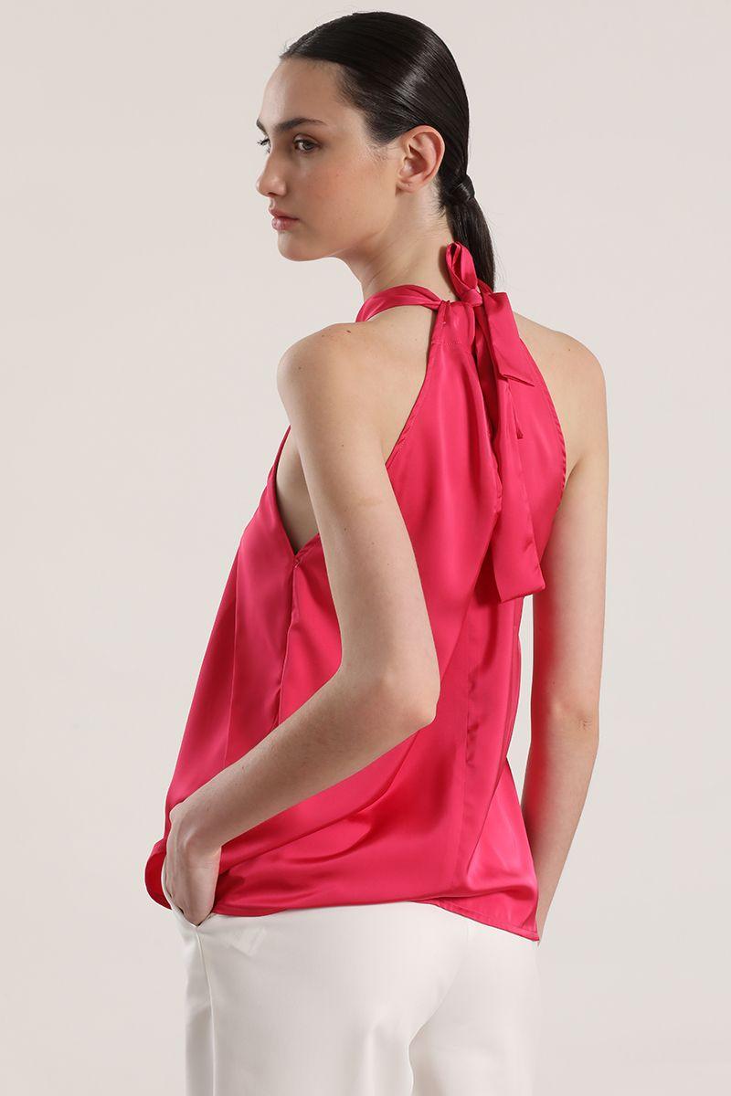 Top satinado cruzado Liola mujer fucsia-6