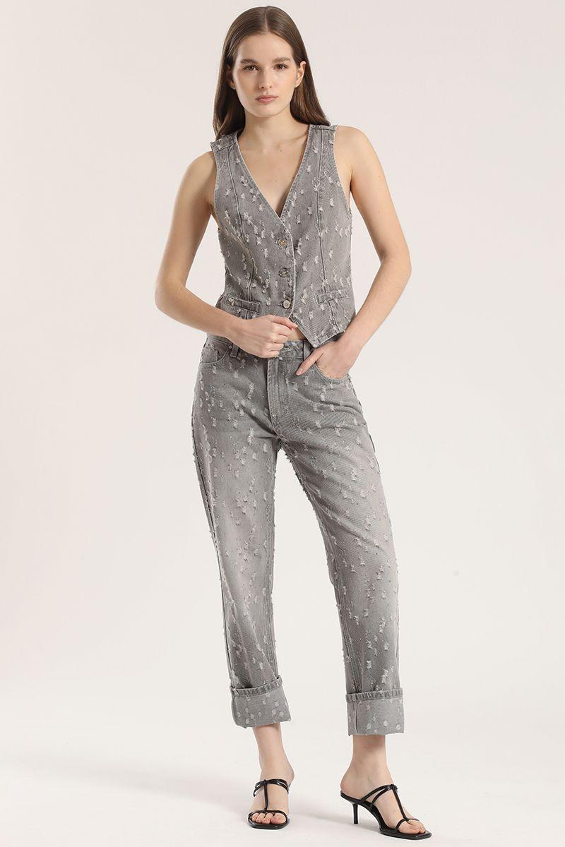 Chaleco sastre desgastado denim Liola mujer gris-2