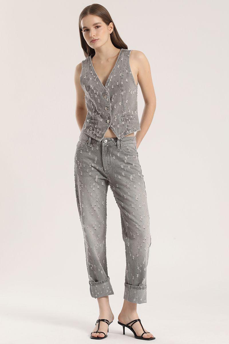 Chaleco sastre desgastado denim Liola mujer gris-3