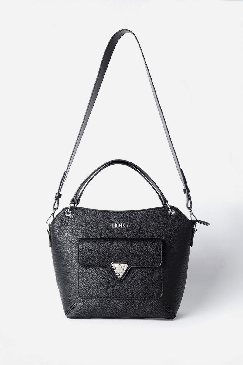 Cartera Mediana, Efecto Cuero Granulado, Negro Liola-3