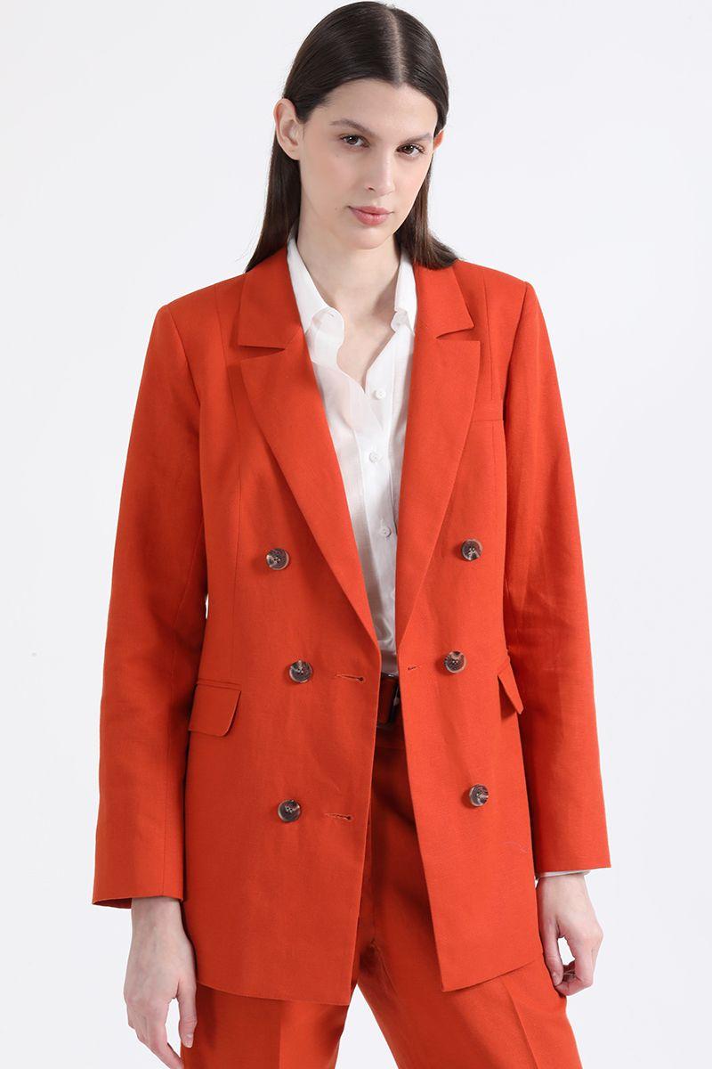 Blazer Largo Entallado Lino Algodon, Oxido Liola-0