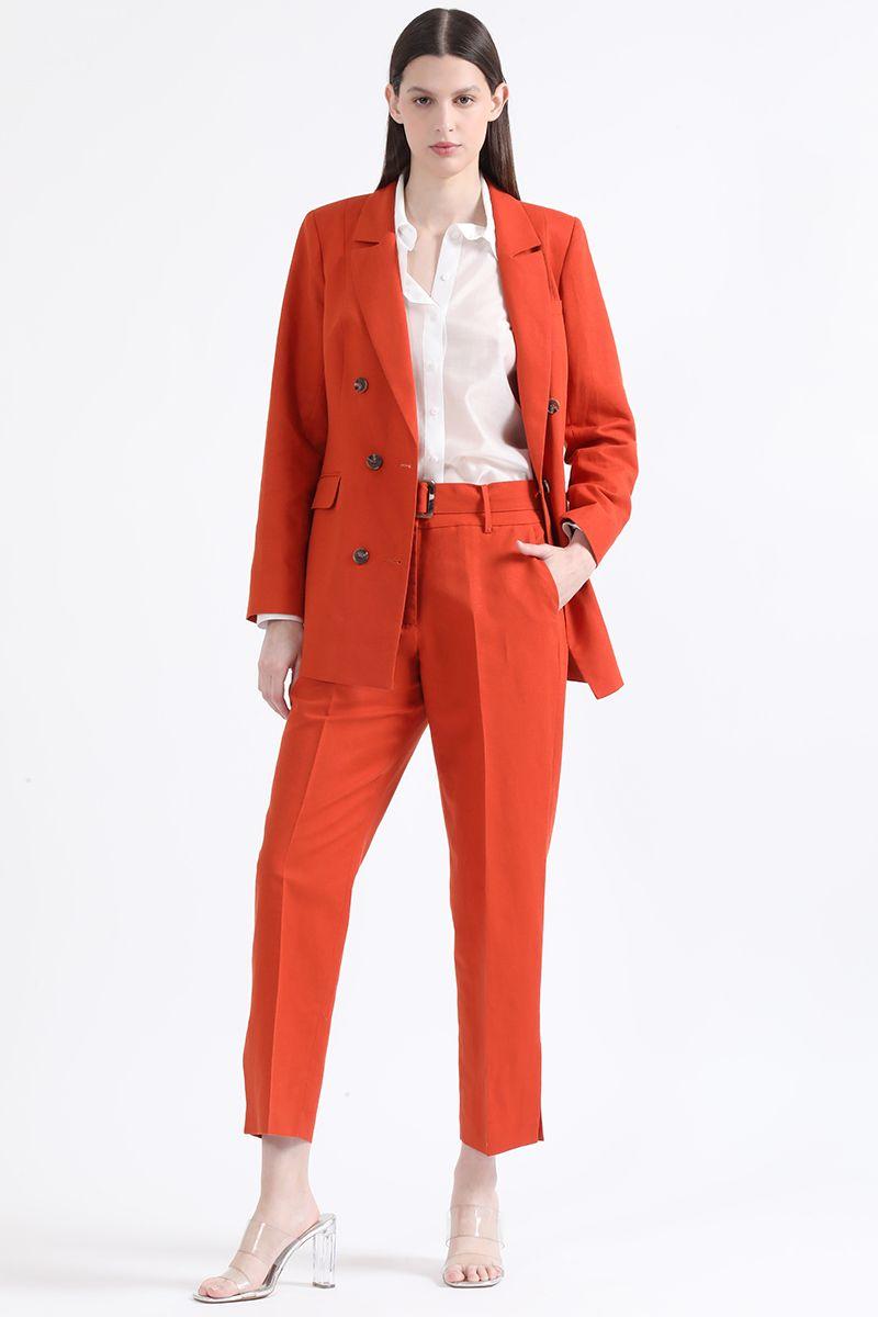 Blazer Largo Entallado Lino Algodon, Oxido Liola-1