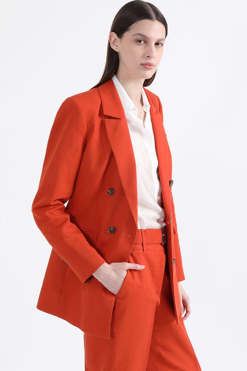 Blazer Largo Entallado Lino Algodon, Oxido Liola-2