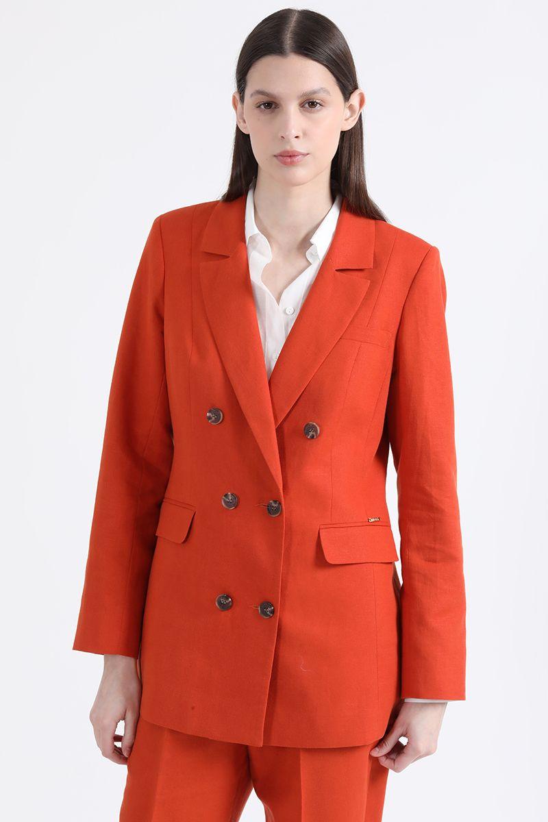 Blazer Largo Entallado Lino Algodon, Oxido Liola-3