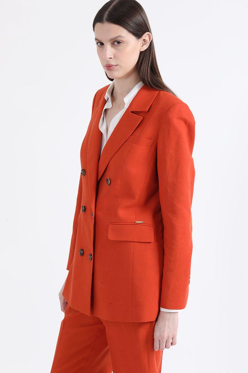 Blazer Largo Entallado Lino Algodon, Oxido Liola-4