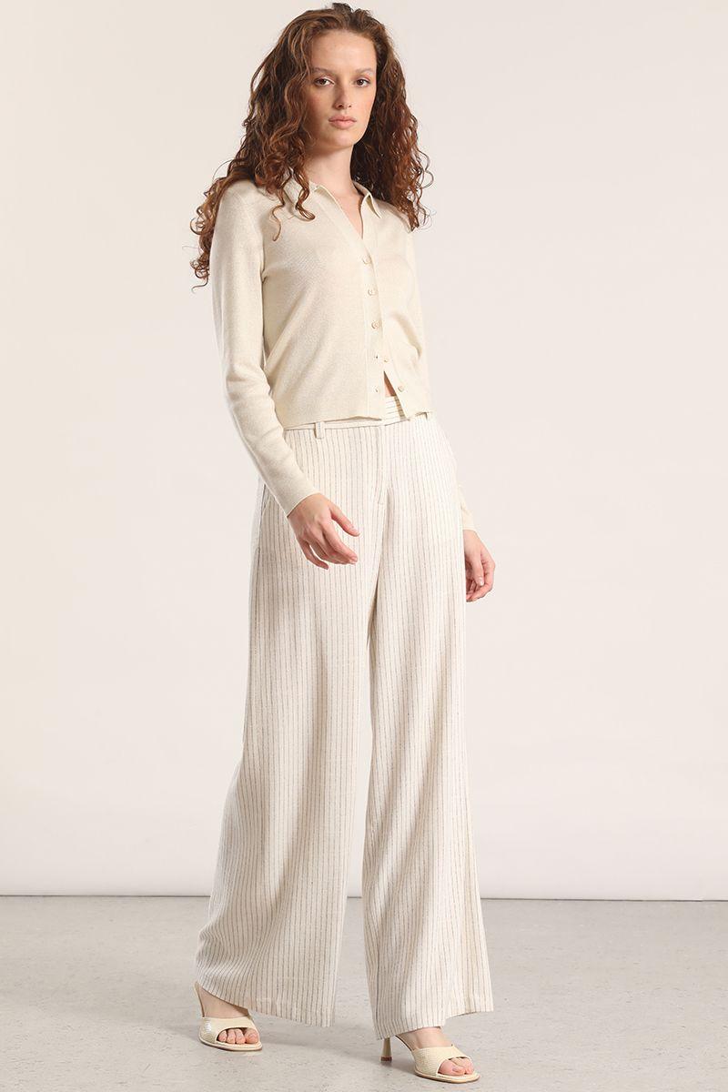 Pantalón ancho lino liola mujer beige-2