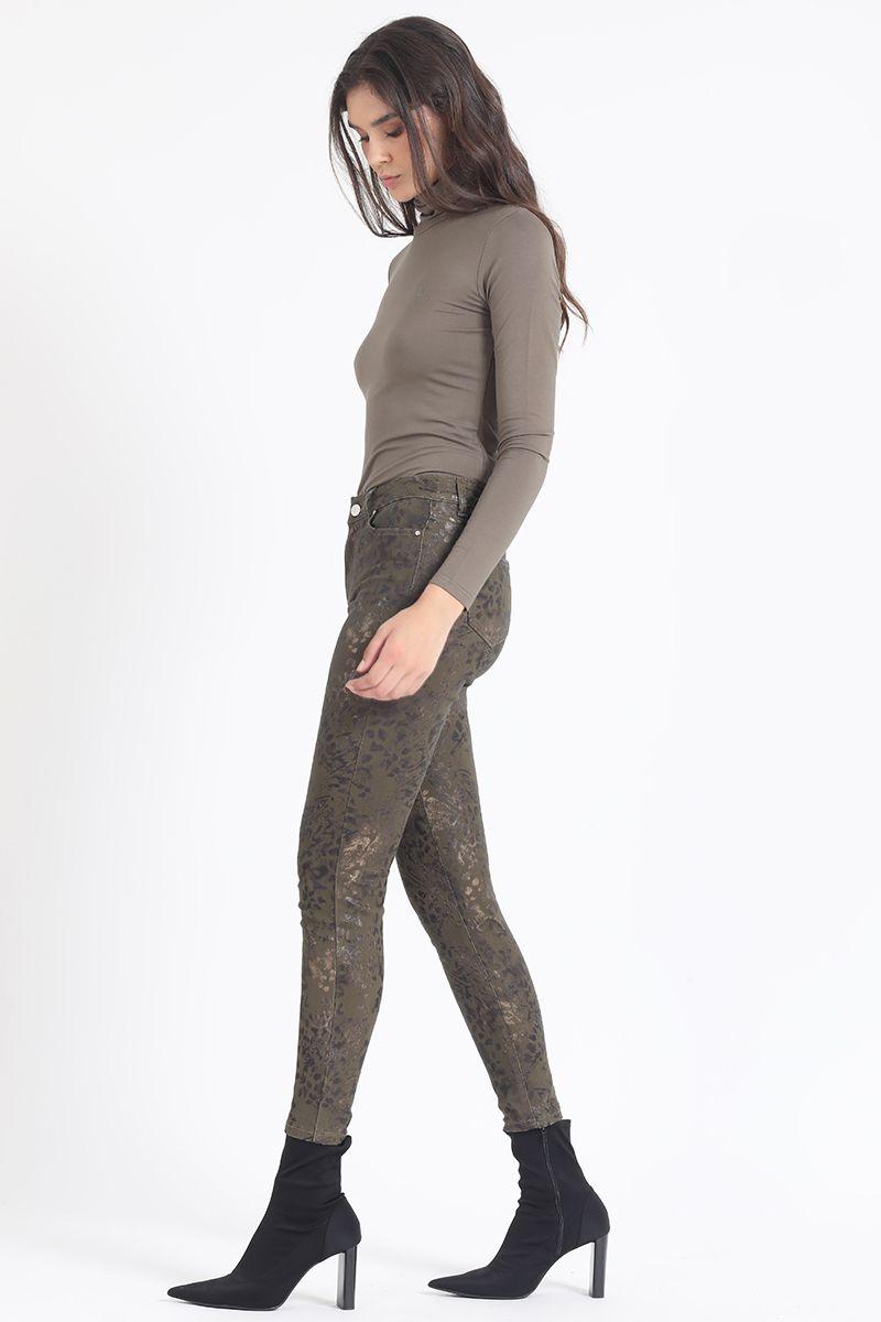 Pantalon Pitillo Tiro Medio, Animal Verde Liola-1