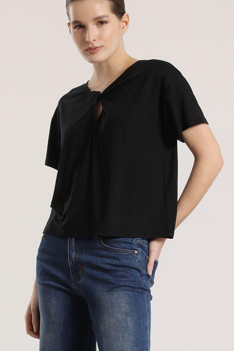 Polera escote nudo liola mujer negro-2