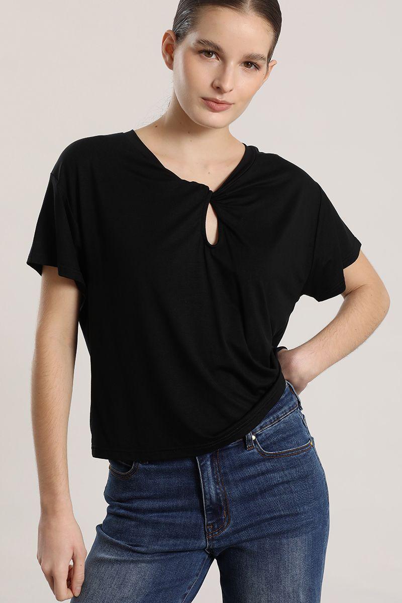 Polera escote nudo liola mujer negro-3