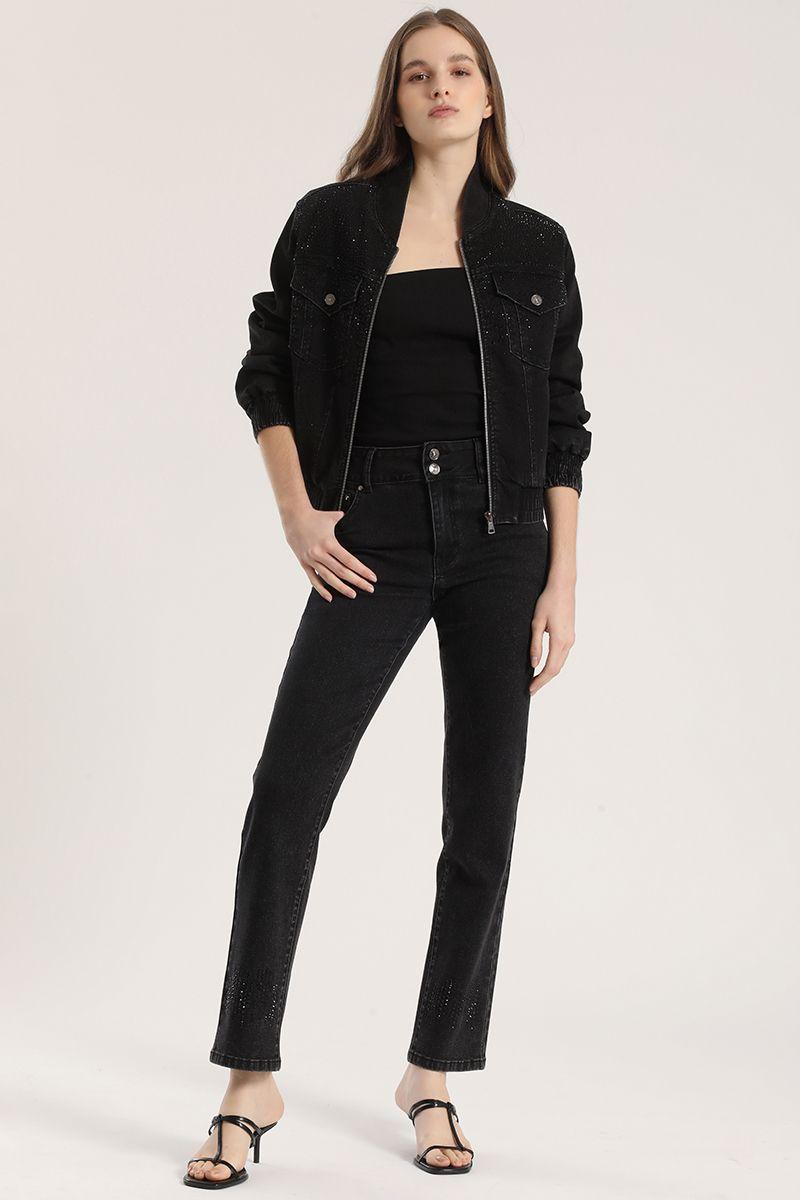 Chaqueta Bomber denim con strass Liola mujer negro-2