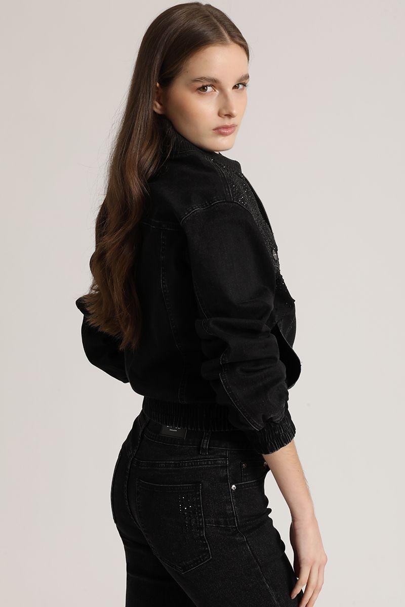 Chaqueta Bomber denim con strass Liola mujer negro-3