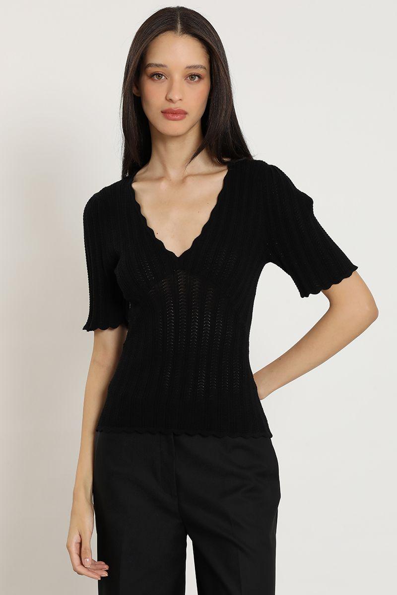 Top punto, escote v, negro Liola-0