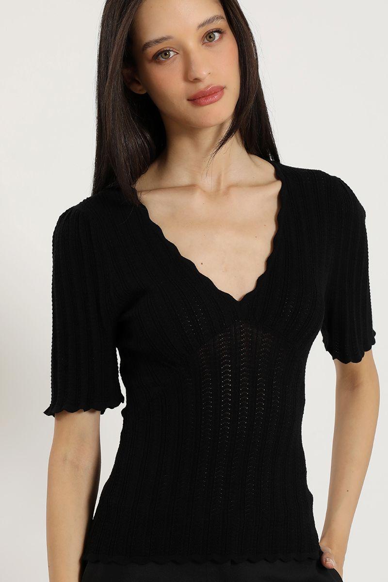 Top punto, escote v, negro Liola-1