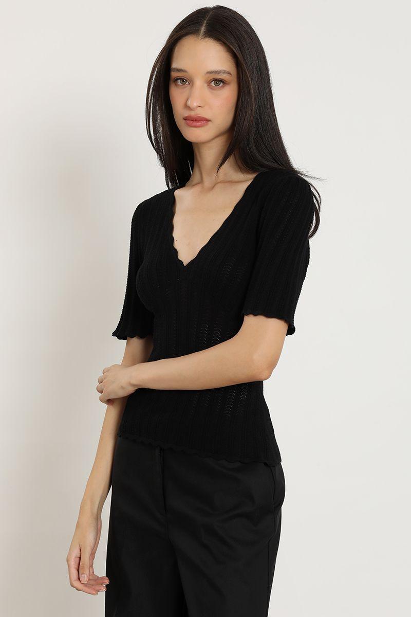 Top punto, escote v, negro Liola-2