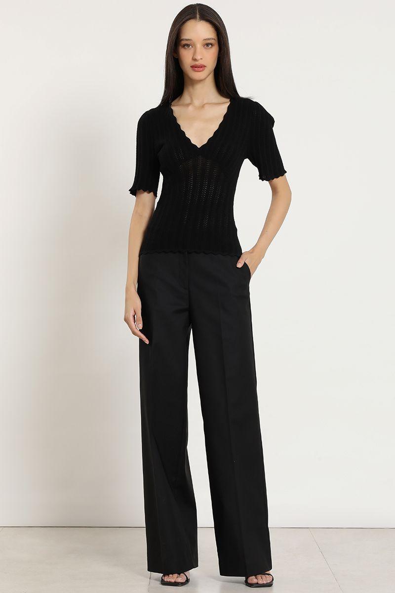 Top punto, escote v, negro Liola-3