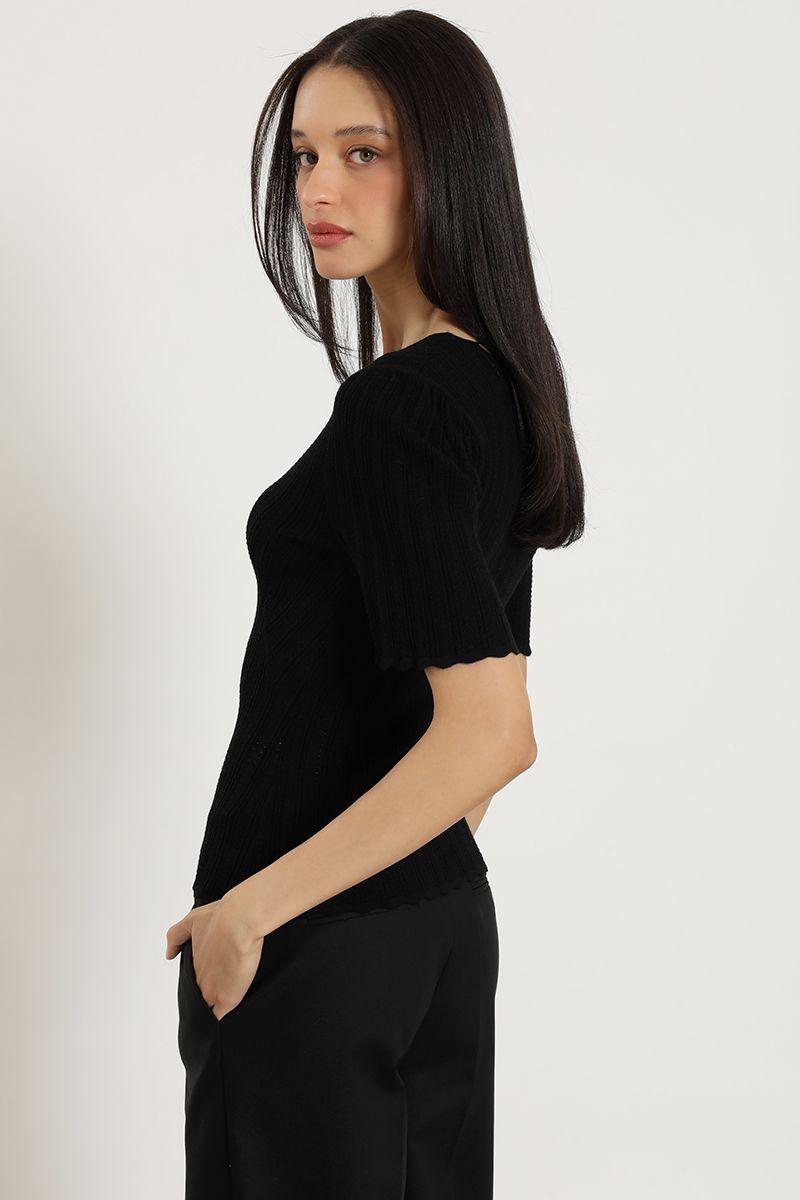 Top punto, escote v, negro Liola-4