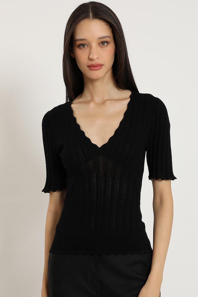 Top punto, escote v, negro Liola-5