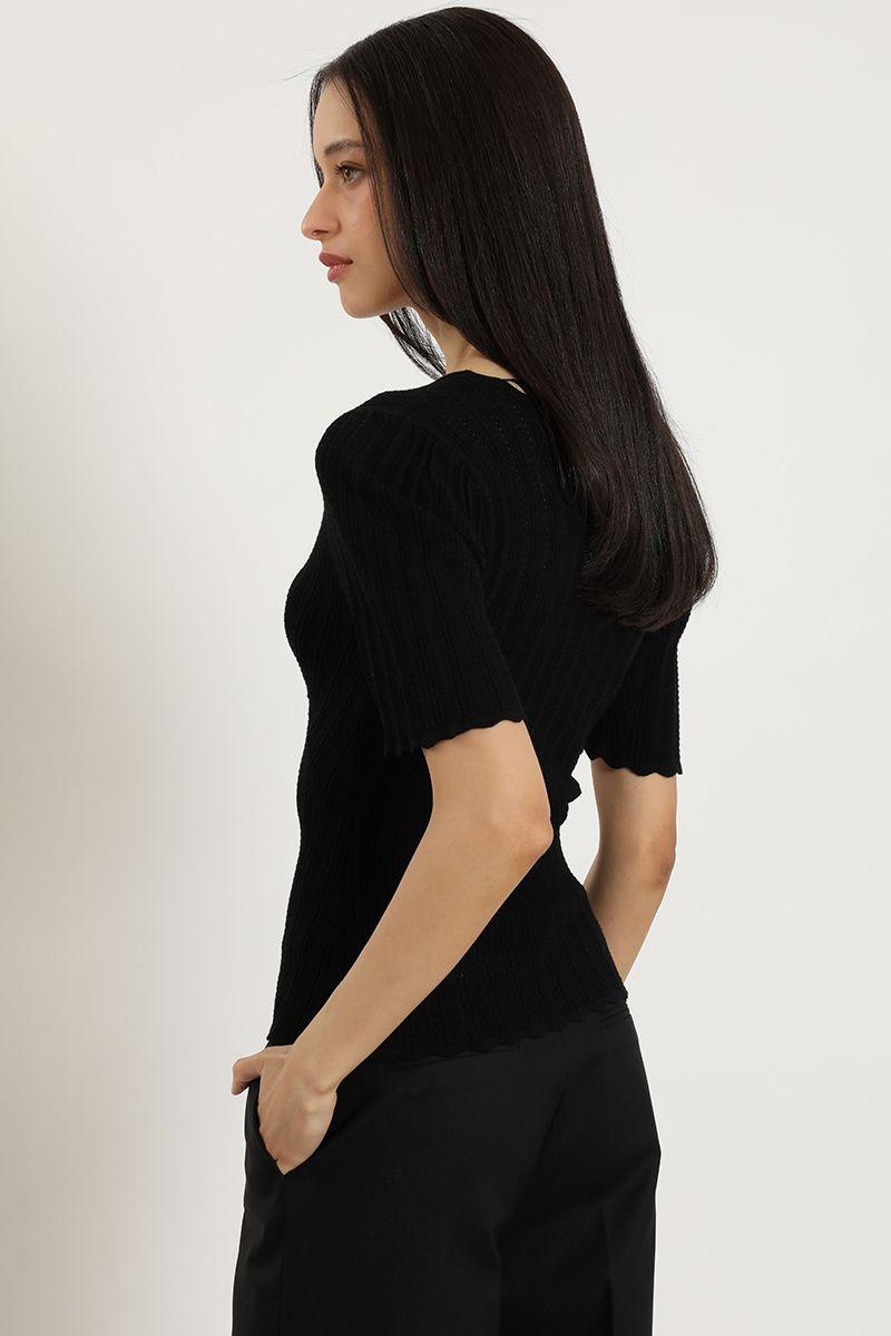 Top punto, escote v, negro Liola-6