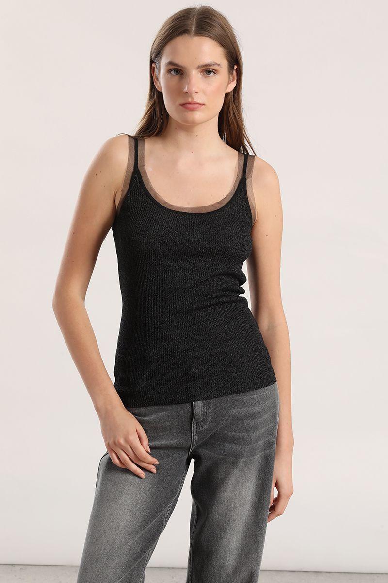 Top tejido punto metalizado mujer Liola negro-0