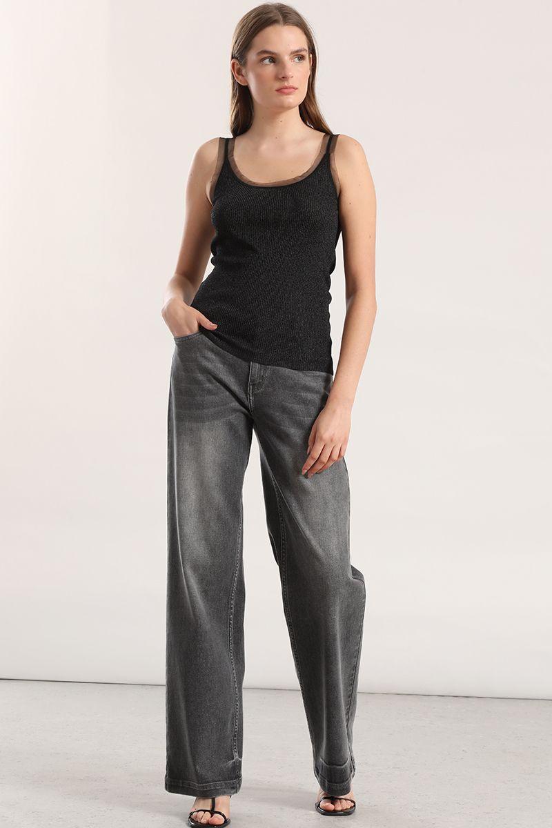 Top tejido punto metalizado mujer Liola negro-1