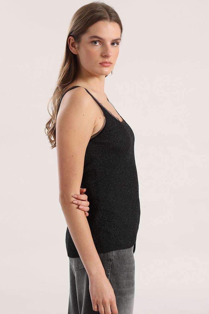 Top tejido punto metalizado mujer Liola negro-2