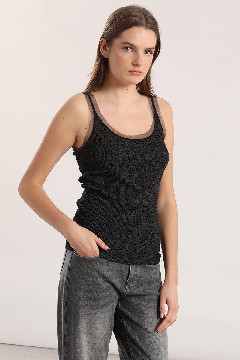 Top tejido punto metalizado mujer Liola negro-3