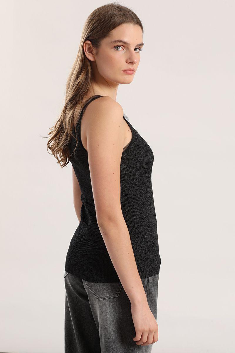 Top tejido punto metalizado mujer Liola negro-4